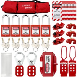 SAFBY Lockout Tagout Kit Electrical Loto - Clamp-On Circuit Breaker Lockout, Group Lockout Hasps, Lockout Tag, Universal Multi- Pole Breaker with Pocket Bag