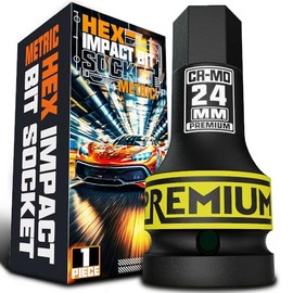 KIRXST Power Bit Insert Hexagon Socket 3/4 Inch, H24 (24 mm) Impact Hex Bit Insert, CR-MO Steel, Suitable for Car Repair, Furniture Assembly, Machine Use