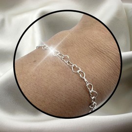 KGX STORES 925 Sterling Silver Bracelet Hearts Chain Stacking Layering Chain for Charm Bracelet Silver Jewellery for Women Girls Hearts Links Adjustable Waterproof