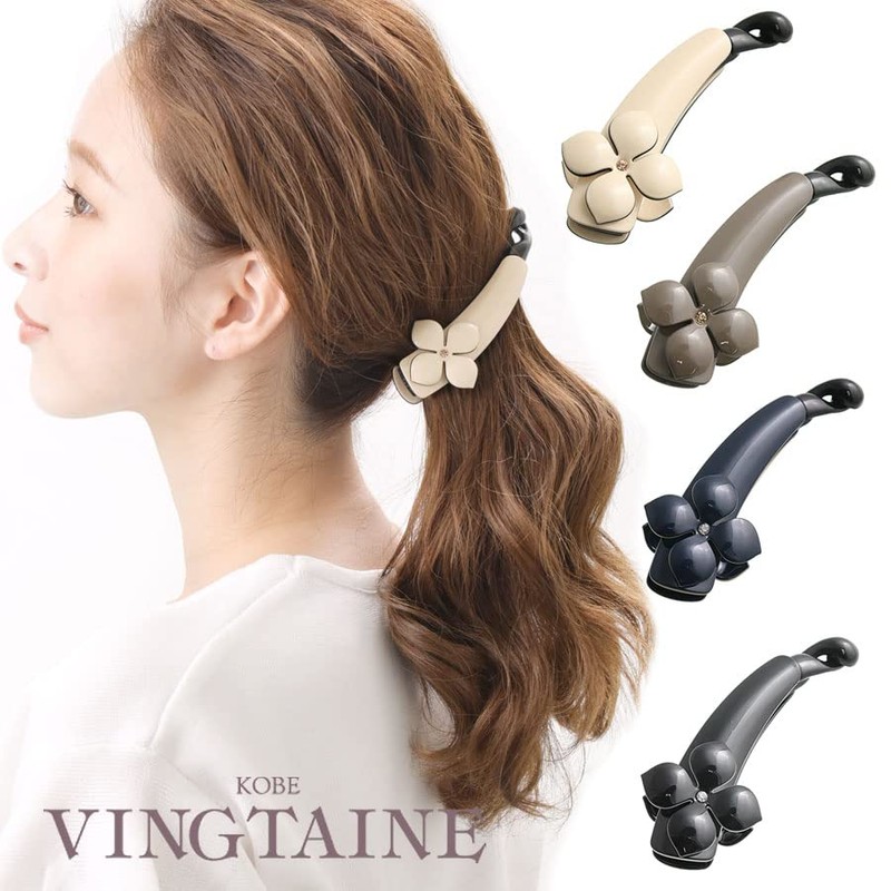 VingTAINE H7567-MOC- Banana Clip, Flower Enamel, Stone, Point, Flower Hair