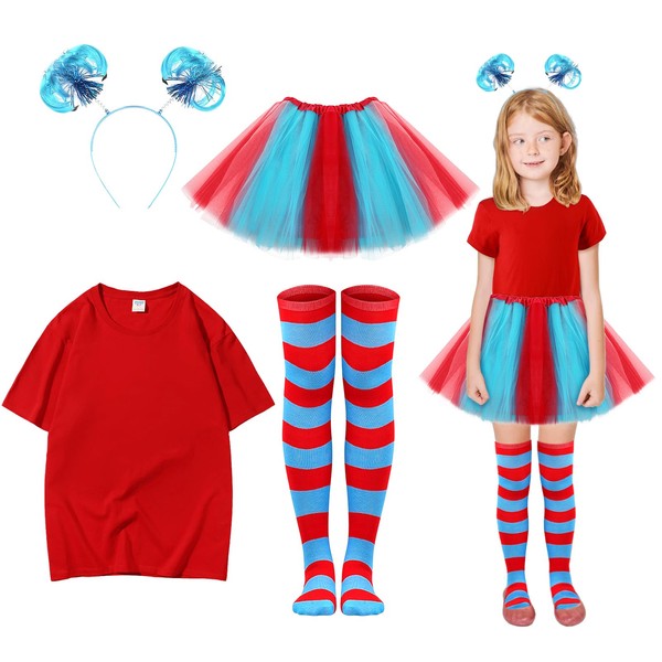 KDVOG Girl's Tulle Tutu Costumes Accessories Set, Kids Red T