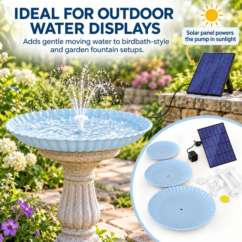 Solar Bird Bath Fountain for Outdoor Décor – 3-Tier Plastic