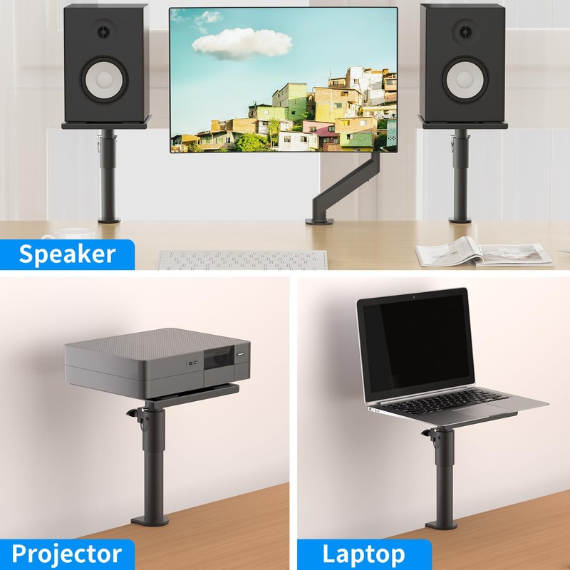 suptek Clamp-on Speaker Stand Desk Mount Set, Height Adjustment, Swivel,