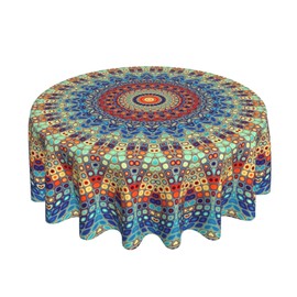 AGAYNA Mandala Tablecloth Round 70 Inch Colorful Boho Table Cloth,Stain Resistance Polyester Summer Table Covers for Kitchen Dining,Small Tablecloth for Party Picnic