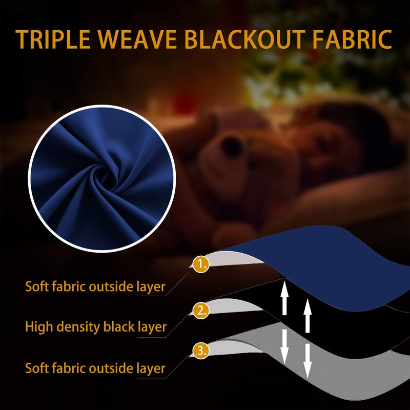 KOUFALL Navy Blue Small Window Curtains, Thermal Short Blackout Curtains