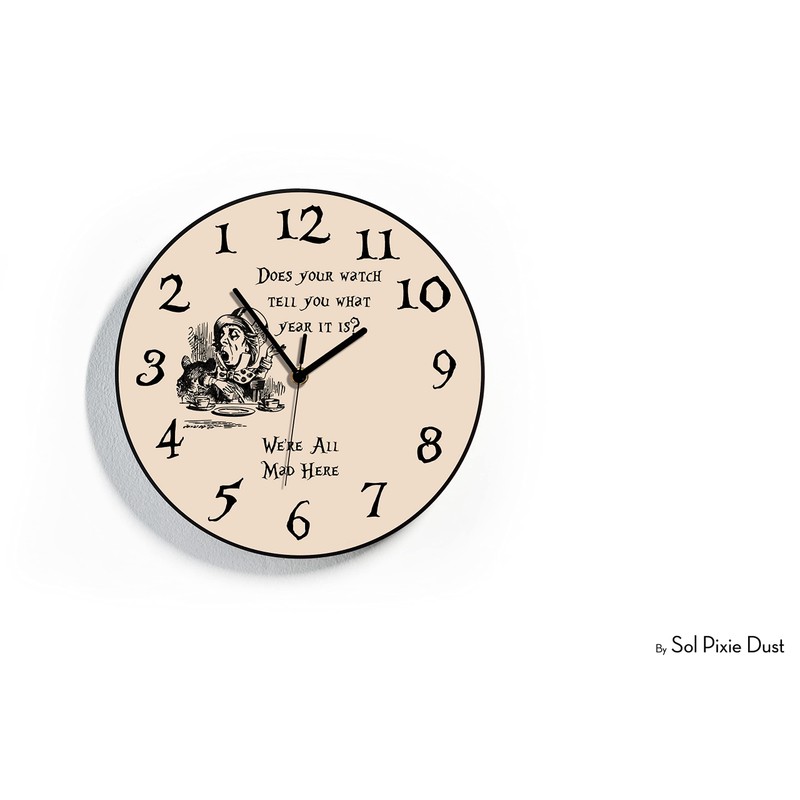 Reverse Wall Clock - Alice Clock - Mad Hatter -