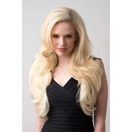 Long blonde half wig hairpiece (3/4 wig) loose curls: Frankii ash blonde to light blonde #613T24