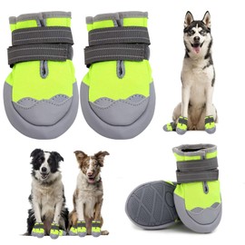 Dog Boots, Medium and Large Dog Boots and paw Guards, Suitable for Snowy Winter Days, hot Summer Roads, Waterproof in The rain, Outdoor Walks, Indoor Hard Surface Anti-Slip Shoes 4 Pieces
