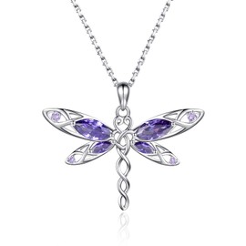 MANBU Sterling Silver Dragonfly Necklace Bracelet for Women Celtic Infinity Dragonfly Pendant Christmas Jewelry Gifts for Dragonfly Lovers (purple dragonfly)