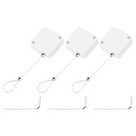 sourcing map 4.9 ft Retractable Cable Lock with Latch Remote Control Security Lock with Adjustable Cord Tether Anti Theft for Laptop, TV, 600g, White, 3 Pack