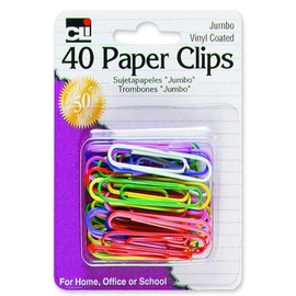 Charles Leonard Paper Clips, Jumbo Gem, Vinyl Coated, Assorted Colors, 40-Pack (80050)
