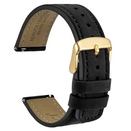 WOCCI 22mm Retro Leather Watch Strap for Men and Women, Quick Release Replacement Band with Golden Buckle (Black)