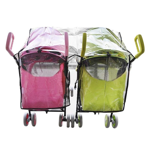 Universal Stroller Raincover Twins Strollers Double Side by Side Baby Stroller Transparent PVC rain Cover for Pushchair Pram Buggy Rainproof Windproof Rain Cover with Canopy and Zipper Door