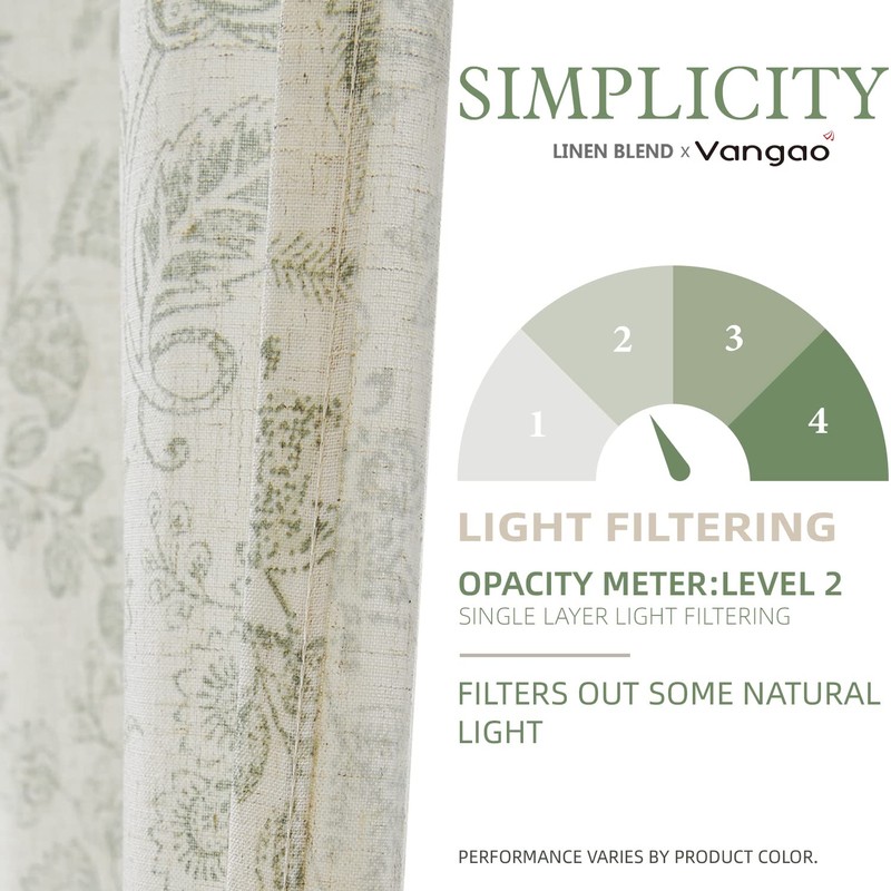 Vangao Farmhouse Linen Valance Curtain for Kitchen Floral Rustic Light