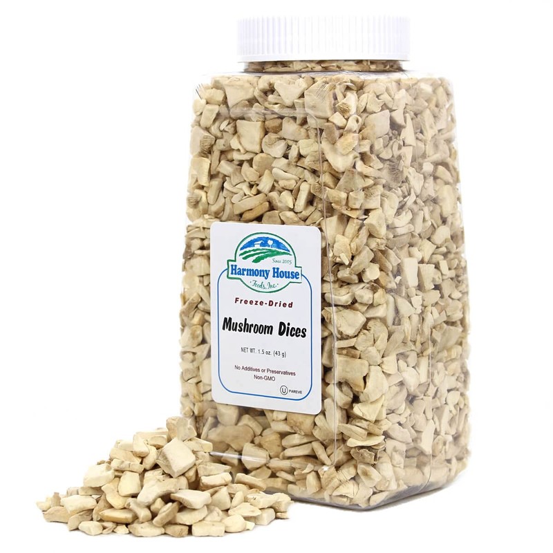 Harmony House Foods Freeze-Dried Mushroom Dices (1.5 oz, Quart Size