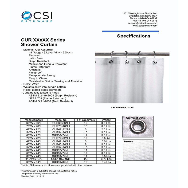 CSI Bathware 42" W x 74" L Assure Heavy-Duty Vinyl