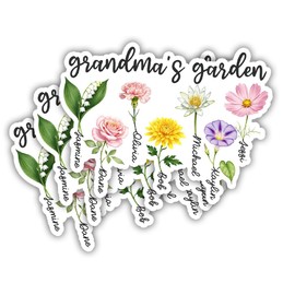 BAVAHA Birthmonth Flower Grandmas Garden Sticker Custom Name Stickers Wildflower Mothers Day Birthday Nana Grandma Gifts from Grandkids Decorations for Laptop Water Bottle Phone Tumbler Car Window