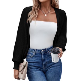 HOTOUCH Womens Open Neck Sweater Long Sleeve Soft Knit Outwear Cropped Bolero Dressy Shrug Black