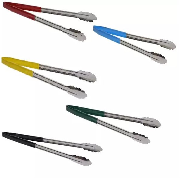 CateringBase Colour Coded Stainless Steel Buffet Tongs, Set of 5,