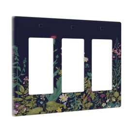 Vintage Floral Wildflower Flower Plant 3-Gang Rocker Light Switch Cover Boho Nature Herbs Botanical Art Decorative Wall Plate Cover Electrical Outlet Covers