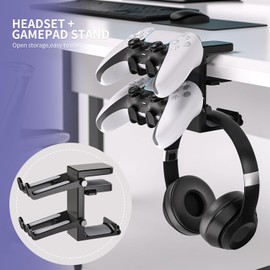 Liboer Adjustable Headphone Stand Desk-Sided Clamp Headphone Hanger with Handle PC Gaming Headset Holder (Under Desk with Handle)
