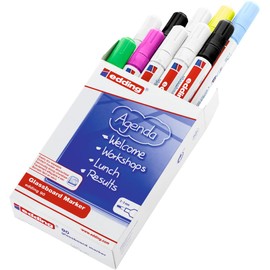 edding 90 glassboard marker - multi-coloured - 10 glass pens - round nib 2-3 mm - washable window marker pens - for writing and marking on glass surfaces such as windows and glassboards - dry-wipeable