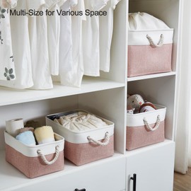 Mangata Soft Fabric Storage Boxes, Multi-Size, Rectangular Container Baskets for Shelf, Wardrobe, Toys and Clothes, 31x21x16 cm, Pink and White(Small, 1 Pack)