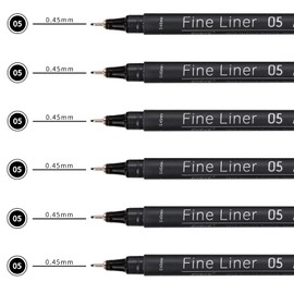 EYEYE Micro Pens, Black Drawing Art Pen,6 Pack 0.45mm Archival Pens Waterproof Ink Set Artist Supplies Archival Inking Markers Sketch Outline Pen, Precision Drawing and Sketching Kit
