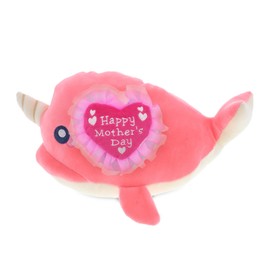 DolliBu Happy Mother's Day Baby Soft Plush Pink Narwhal Figure - Cute Stuffed Animal with Pink Heart Message for Best Mommy, Grandma, Wife, Daughter - 11.75" Inches