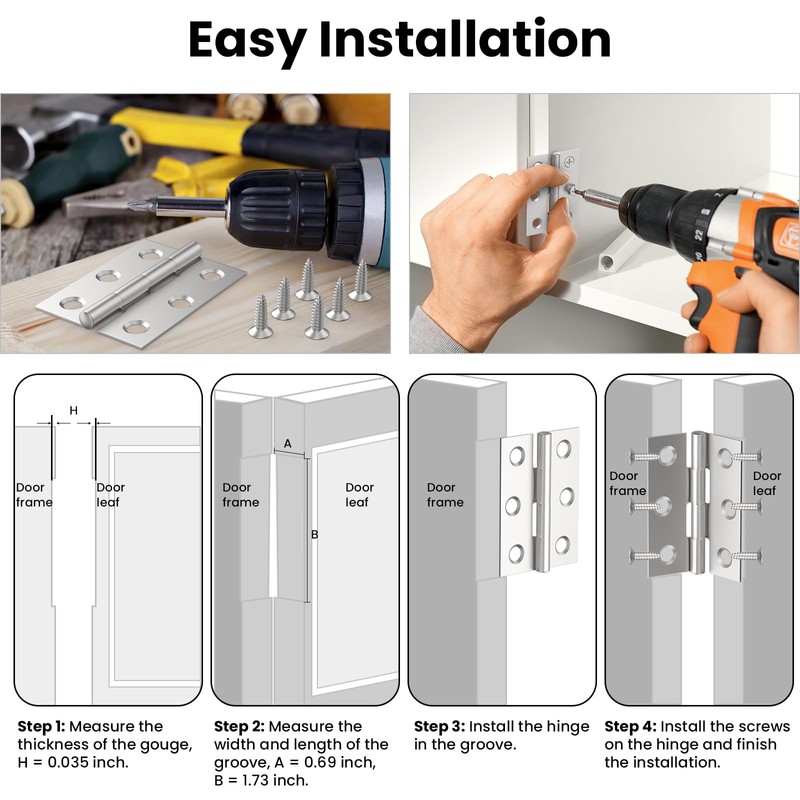 ZIUZI 16 Pcs Small Stainless Steel Door Hinges, 2 inch