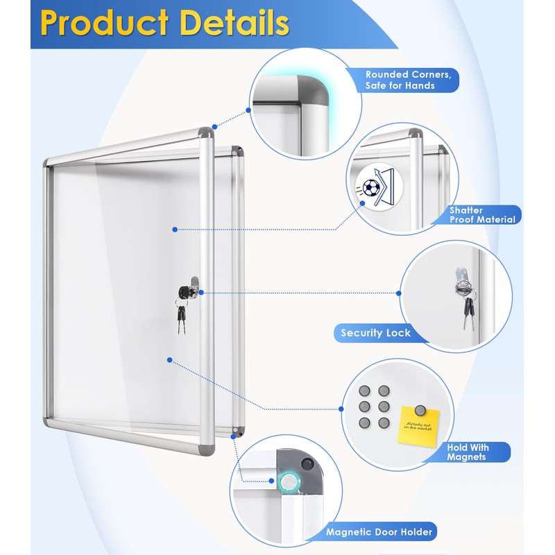 SWANCROWN Enclosed Bulletin Board Dry Erase Noticeboard Lockable Display Boards
