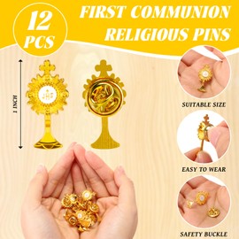 Yinkin Gold First Communion Lapel Pin Set First Communion Chalice Tie Pin Gifts First Holy Communion Religious Lapel Pins Bulk for Boys Girls Eucharistic Minister (12)