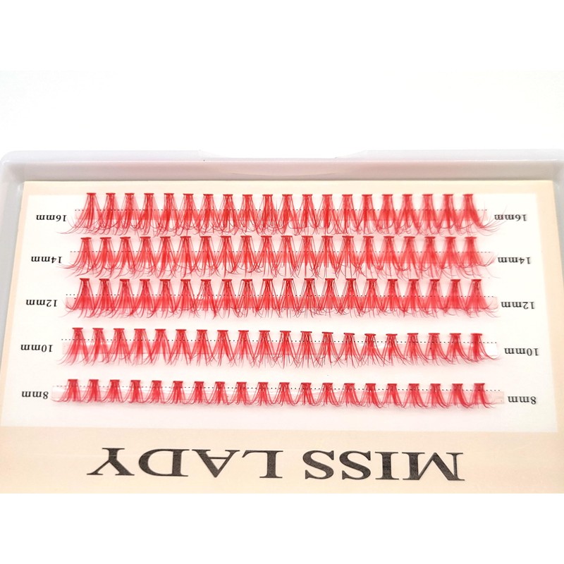 Faux Mink Lash Clusters, Red, 20D, Curl C, 8-16mm, 100