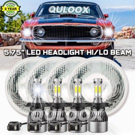 QULOOX 4pcs-5.75" 5-3/4 LED Headlight Hi/Lo Sealed Beam Projector for Ford Mustang 1969