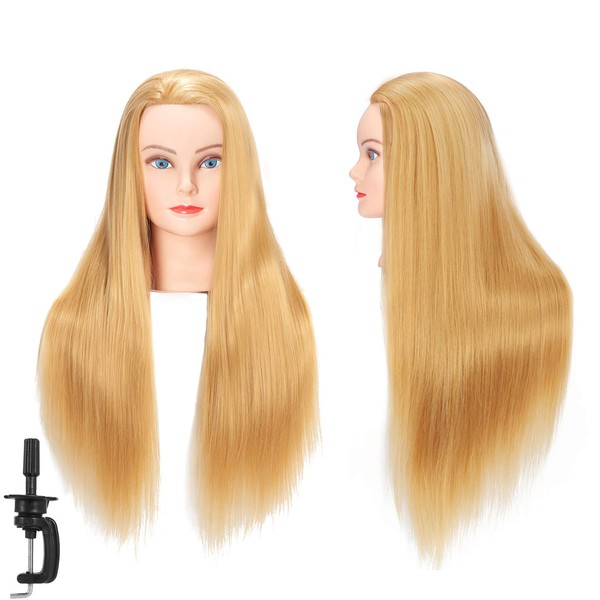 Training Head 26"-28" Mannequin Head Synthetic Fiber Cosmetology Doll Head Hair Styling Manikin Braiding Head Hairdresser Training Model for Cutting Braiding Practice with Clamp (92018W2720)