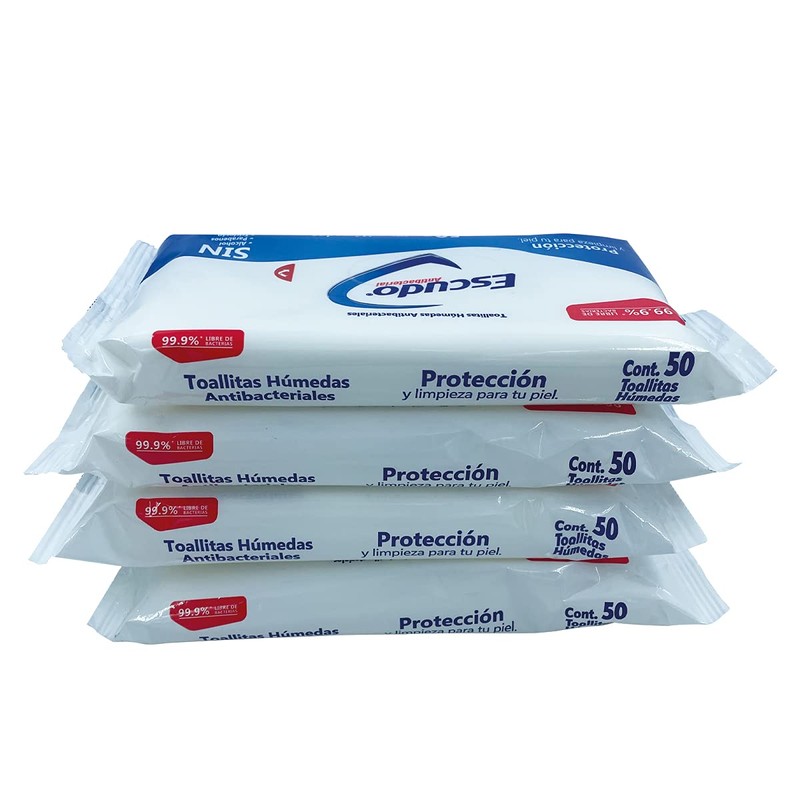 Farvisan 4 Pack Toallitas Húmedas Desinfectantes para Manos, Marca Escudo