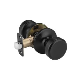 STARPY Black Door Knobs, Pismo Door Knob with Lock, Privacy Door Handles Interior for Bath & Bed (Passage, Matte Black, 1)