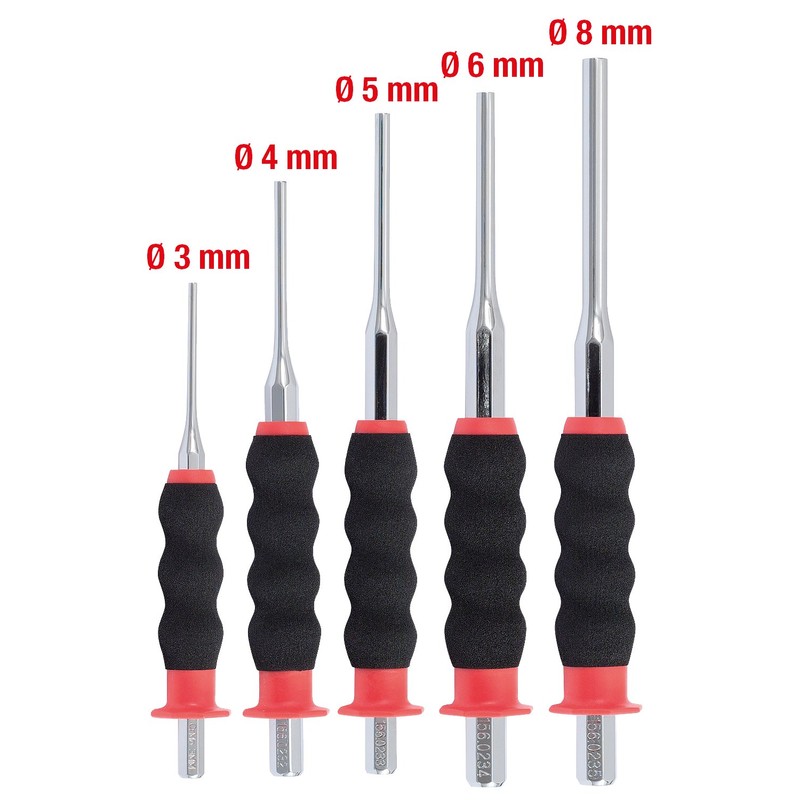 KS Tools 156.023 Pin Punch-Set, Cylindrical Shaft, 5 Pieces