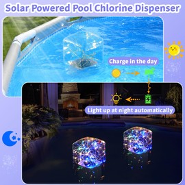 FineBud Pool Chlorine Floater,Solar Chlorine Floater with Colorful Light,Floating Chlorine Dispenser with Adjustable Release,Large Capacity Chlorine Holder Pool Floater,Easy Opening Pool Floater