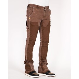 Trinity Kays Kulture Praia Mens Carpenter Stacked Jeans with Flare-Bole Brown-28