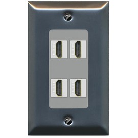 RiteAV - 4 Port HDMI 2.0 Decorative Wall Plate - 1 Gang [Stainless/Gray]