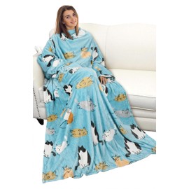 Catalonia Wearable Blanket with Sleeves and Pocket, Soft Comfy Fleece Snuggy Wrap Throws Blanket Robe for Women and Men