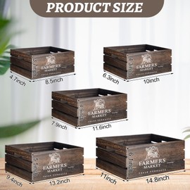 Barydat Set of 5 Wood Crates for Display Decorative Nesting Wooden Crate Storage with Handles Vintage Farmhouse Style Decorative Boxes Multipurpose Fruits Vegetables Boxes(Dusty Brown,Elegant)