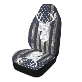 LONSANT Camo Deer Car Seat Covers Set of 2,USA Camo Buck Deer Hunting American Flag Universal Auto Front Seat Protector Vehicle Seat Cushion Cover for Men Vintage Car Accessories Fit for Car Truck