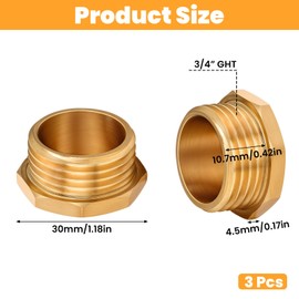 3Pack Garden Hose End Caps, 3/4" GHT Male Brass Pipe Plug Outer Gardens Hose Outer Garden Hoses Male Threaded End Cap Plug Gardens Irrigation Pipe Fittings Water Tubing Stopper