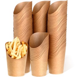 Disposable French Fries Holder 14 oz Take out Party Baking Supplies Waffle Paper Popcorn Sandwich Ice Cream Holder Cup Kraft Paper Container for Wedding Party Food Cones (Brown,200 Pieces)