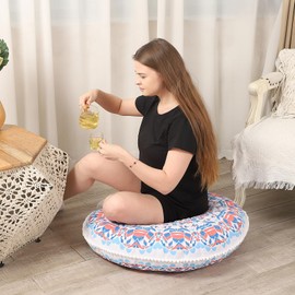 LOVMOC 32 inches Meditation Floor Cushion for Adults, 2 Pack Round Large Thick Floor Pillow, Memory Foam Filling, Aqua