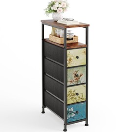 CAIYUN 4 Drawers Narrow Dresser Storage Tower, Vertical Slim Chest Drawers, Wood Top, Small Spaces, Laundry, Closet, Lightweight End Table for Bedroom Living Room Entryway Home Office Flower Brown