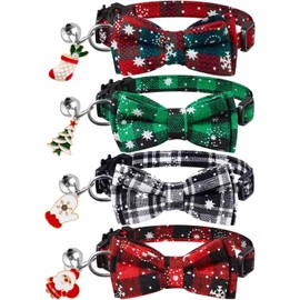 LLHK 4 Pack Christmas Cat Collars with Bow Tie and Bell,Breakaway Kitten Collar for Girl Boy Cats,Adjustable 7-12inch, for Kitty Kitten Adult Cats,Pet Supplies,Stuff,Accessories.…