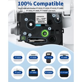 TZe TZ Tape 12mm 0.47 Laminated White Replacement for Brother Label Maker Tape P Touch Label Tape TZe-231 TZe231 Label Maker Refills, Compatible with Brother PT-D220 D210 H110 D400 D600, 5-Pack